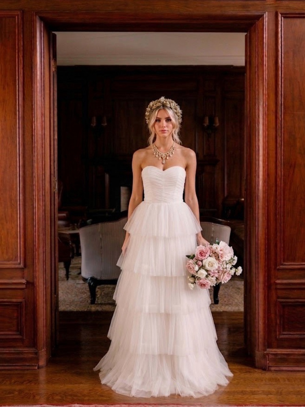 Lulus White Tulle Tiered Strapless Wedding Dress Bridal Engagement Elopement XS
